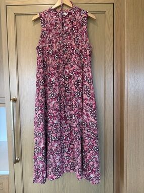 Faherty Pink Floral Maxi Dress Linen Blend Pleated with Belt/ Medium